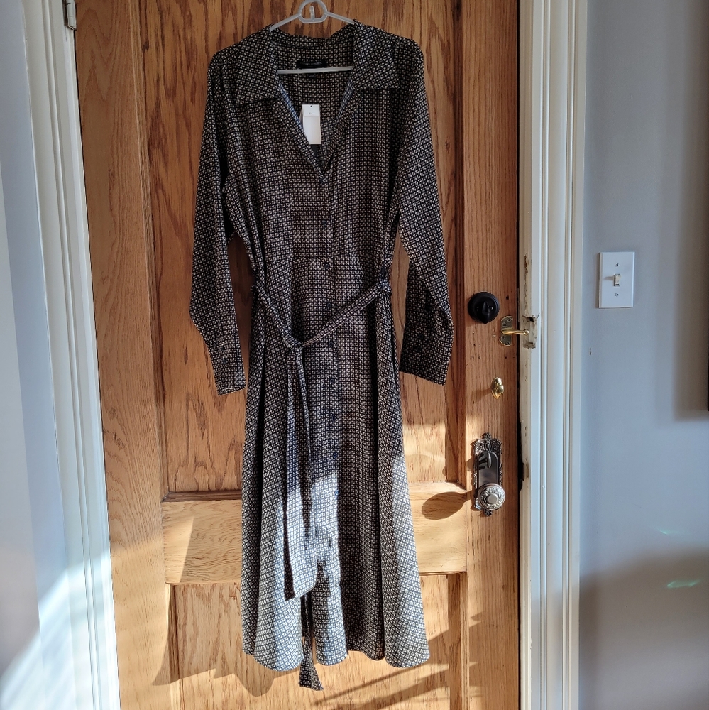 Banana Republic Factory Long Sleeve Silky Midi Shirt Dress, Size L, NWT